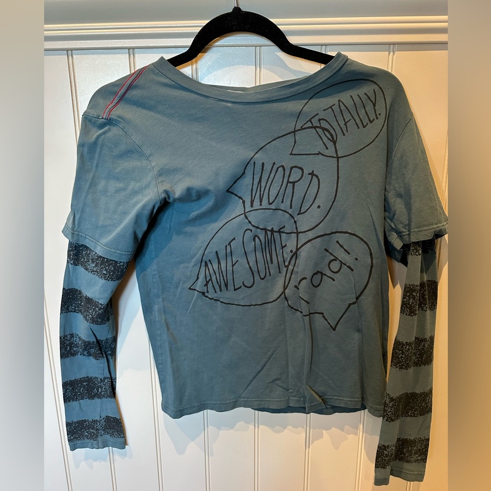 JOAH Boys Size 10 GreY  & Black Long Sleeve Tee Shirt WORD AWESOME TOTALLY